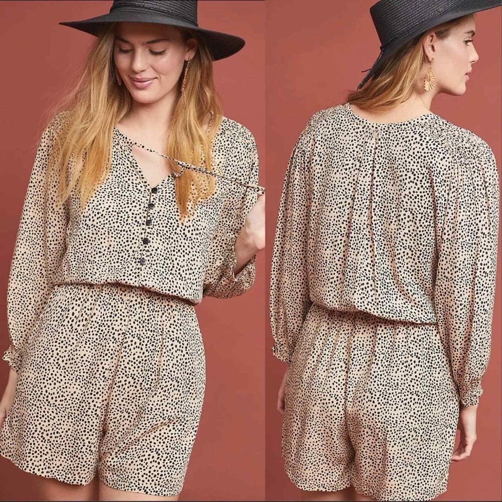 Beachgold by Anthropologie Size XS Chelsea Romper Animal Print Long Sleeve